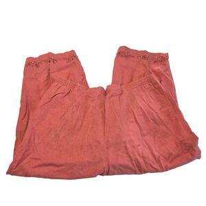 Napa Valley Linen Blend Embroidered Beaded Crop Pants Coral 16 NB292677M